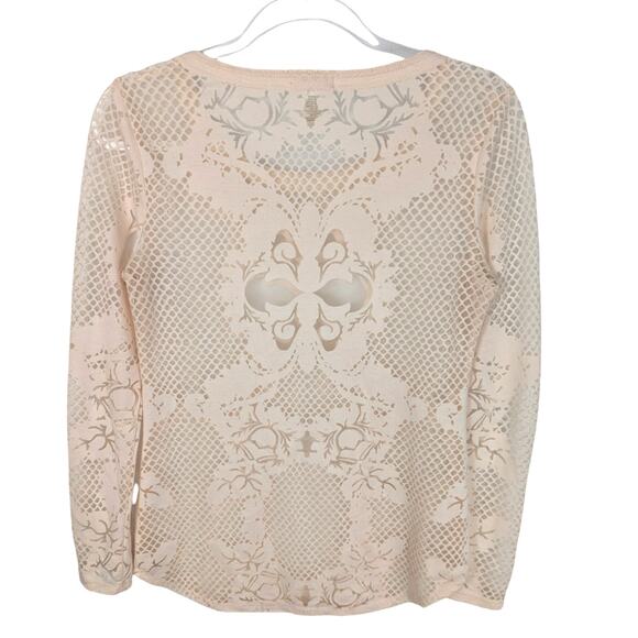Cache Vintage Y2K Top Burnout Sheer Floral Net Design Cream Size Small - Picture 2 of 8